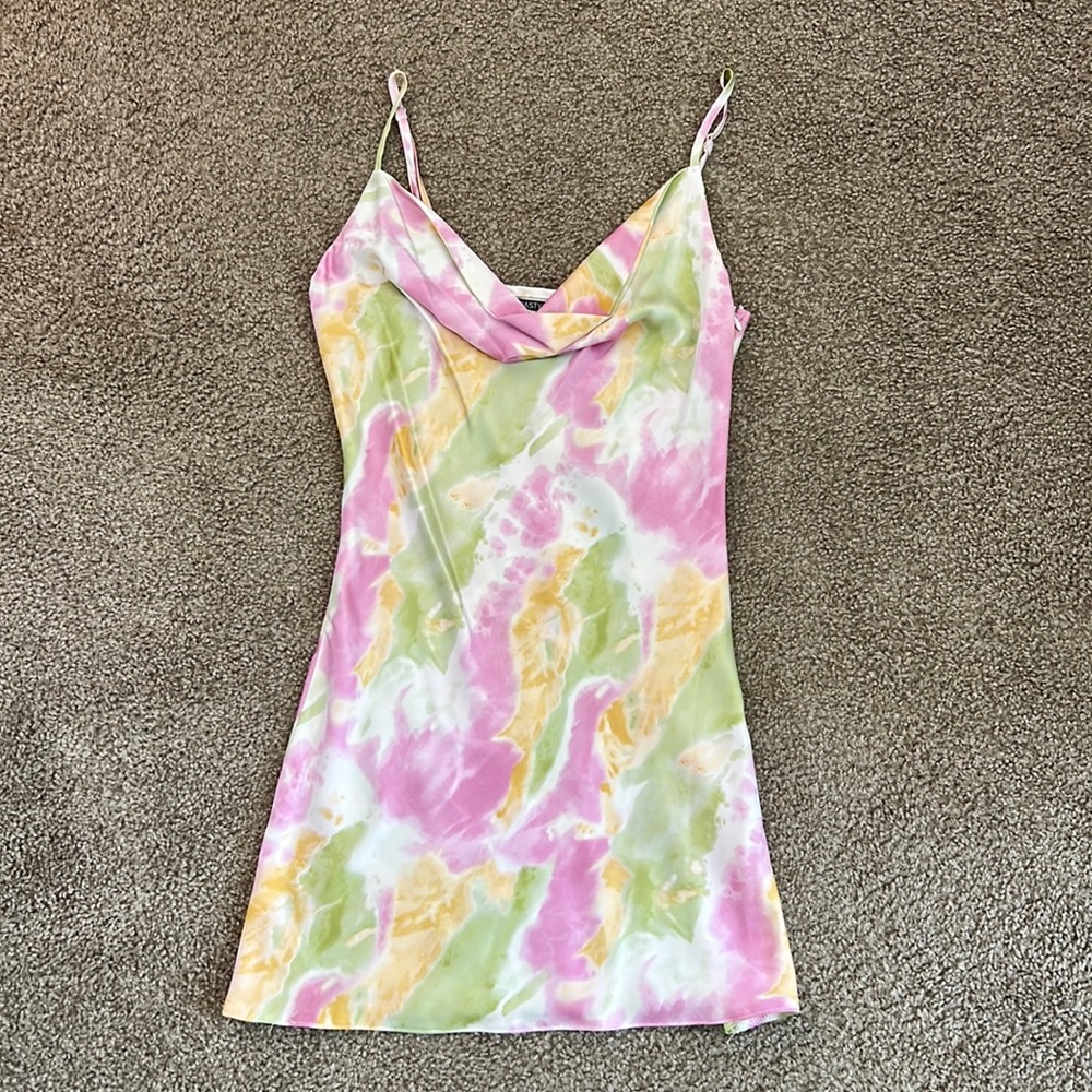 Silk cowl neck mini dress